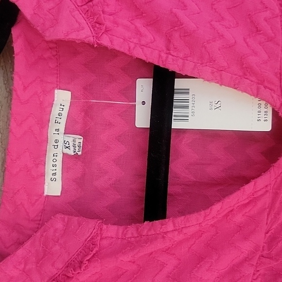 NWT Anthropologie Saison de la Fleur Hot Pink Puffed Sleeve Top Size XSmall - Picture 3 of 6